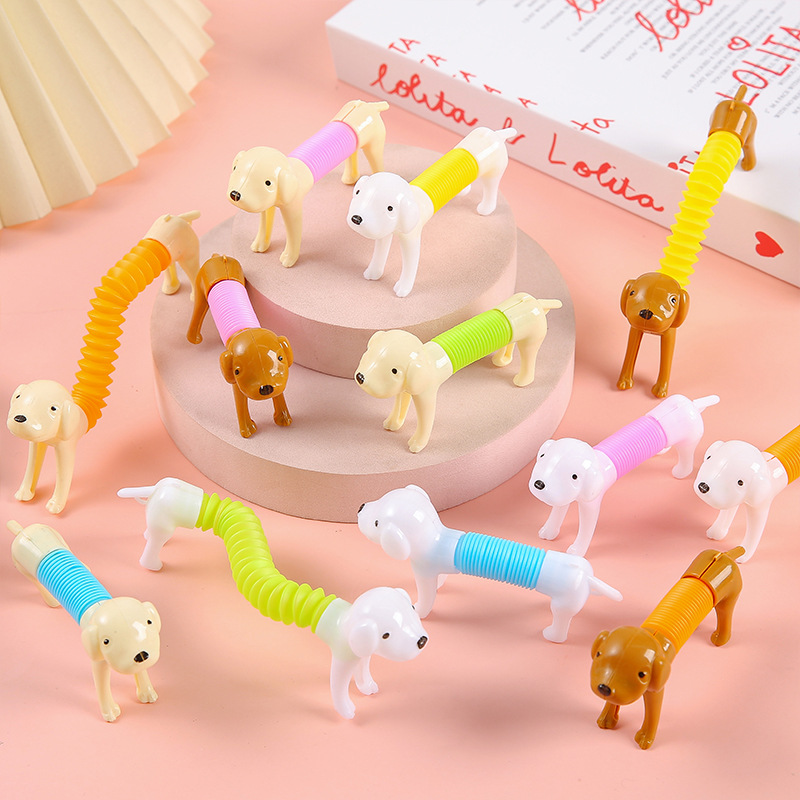 Plastic Sensory Decompression Retractable Stretching Toy-Double Start Model 123 Puppies Dachshund Dogs Unisex for 14 Years &amp; up