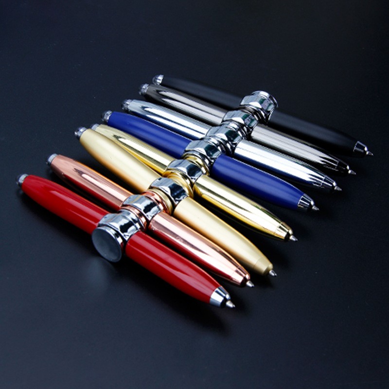 Novelty Anti-Stress LED Spinning Pen Stationery Metal Relief Ballpoint Rotating Gyro Fidget Spinner Pen For Stress Relief 0.7 Mm