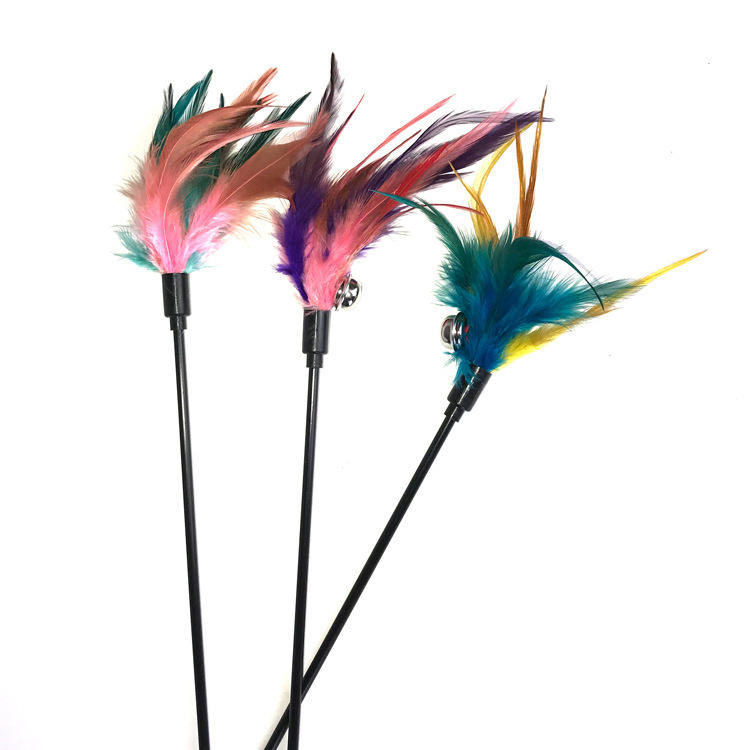 Interactive Cat Feather Wand Toy with Bell for Kitten Teaser Play