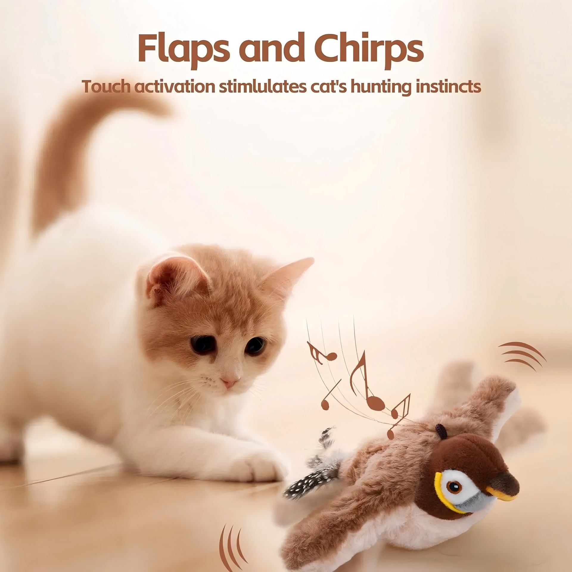 Smart Electric Rechargeable Plush Flapping Bird Toy Touch Activated Sparrow Chirp Tweet Pet Interactive Movement Toy Dogs Cats