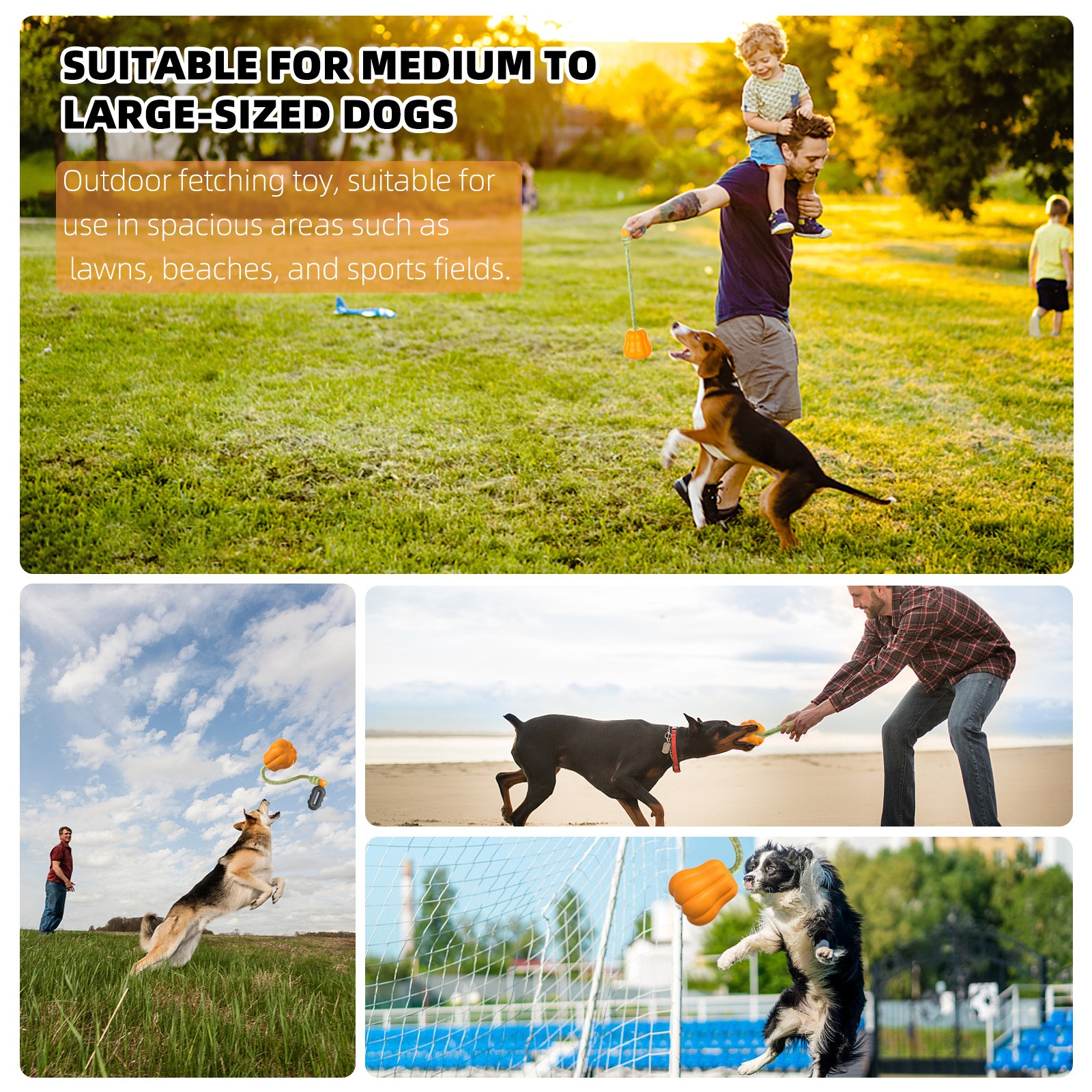 Outdoor Dog Fetch Toy Pumpkin Shaped Floating TPR Chew Toy with Launcher Handle Interactive Tug Toy for Dogs Beach Yard Training