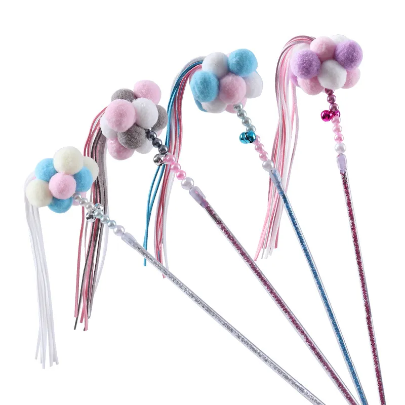Funny Interactive Tassels Ribbon Luxury Cat Teaser Wand Colorful Feather Cat Stick Toy