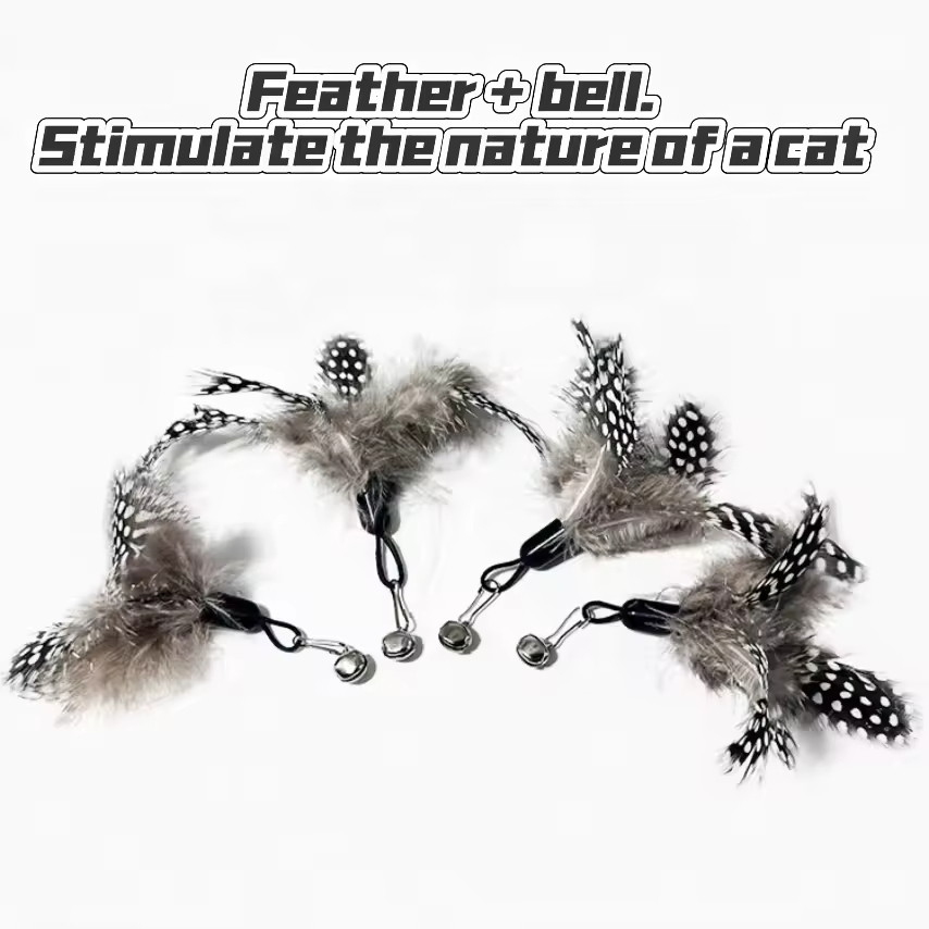 Cat Teaser Wand Pet Stick Toys with Wooden Handle Elastic Replaceable Plaything
