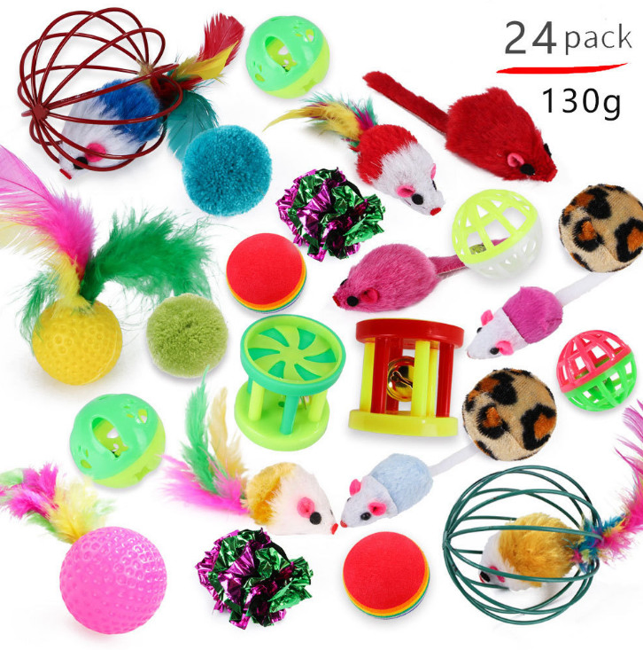 Amazon Hot Sale 21PCS/Pack Retractable Cat Toy Wand Kitten Cat Pet Toy Wire Chaser Wand Teaser Feather Toys with Cat Tunnel Toy Set