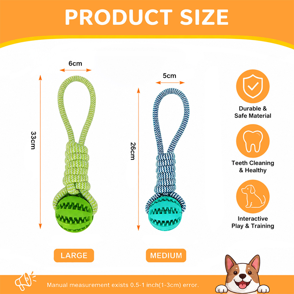 New Arrival 2 Size TPR Dog Rope Knot Ball Feeder Leak Proof Food Dispenser Interactive Pet Chew Toy for Playing Teething
