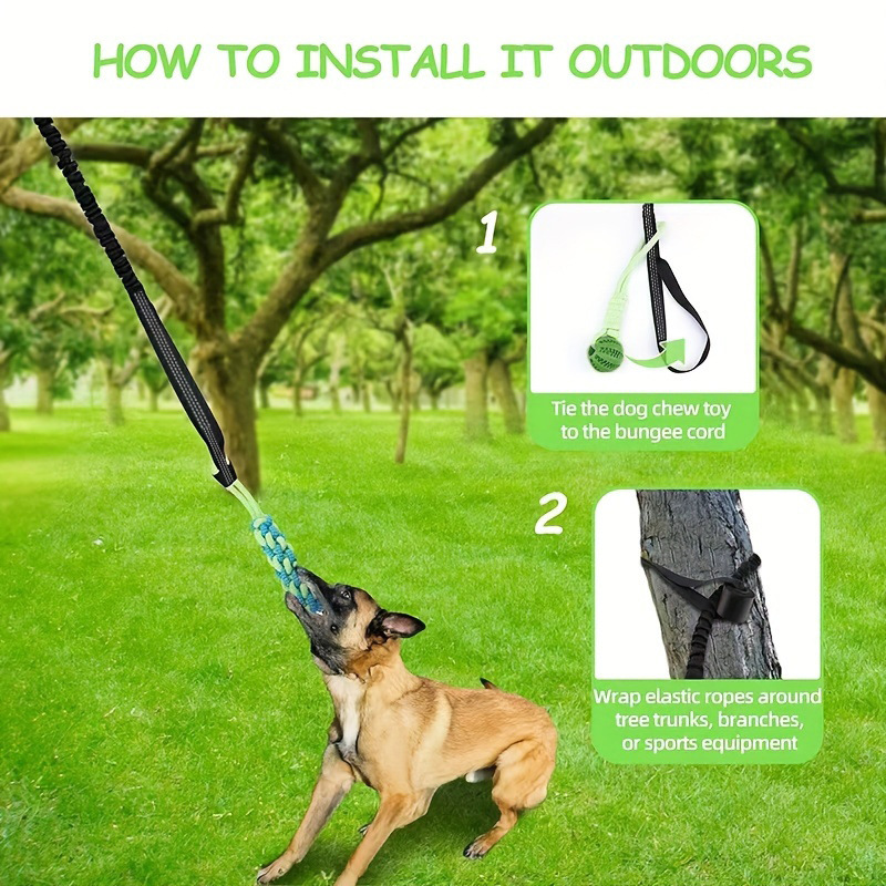 Interactive Dog Tug-of-War Toys Set with Tether Rope and Ball Tree Hanging Bungee Toy Indoor Outdoor Dog Rope Toy