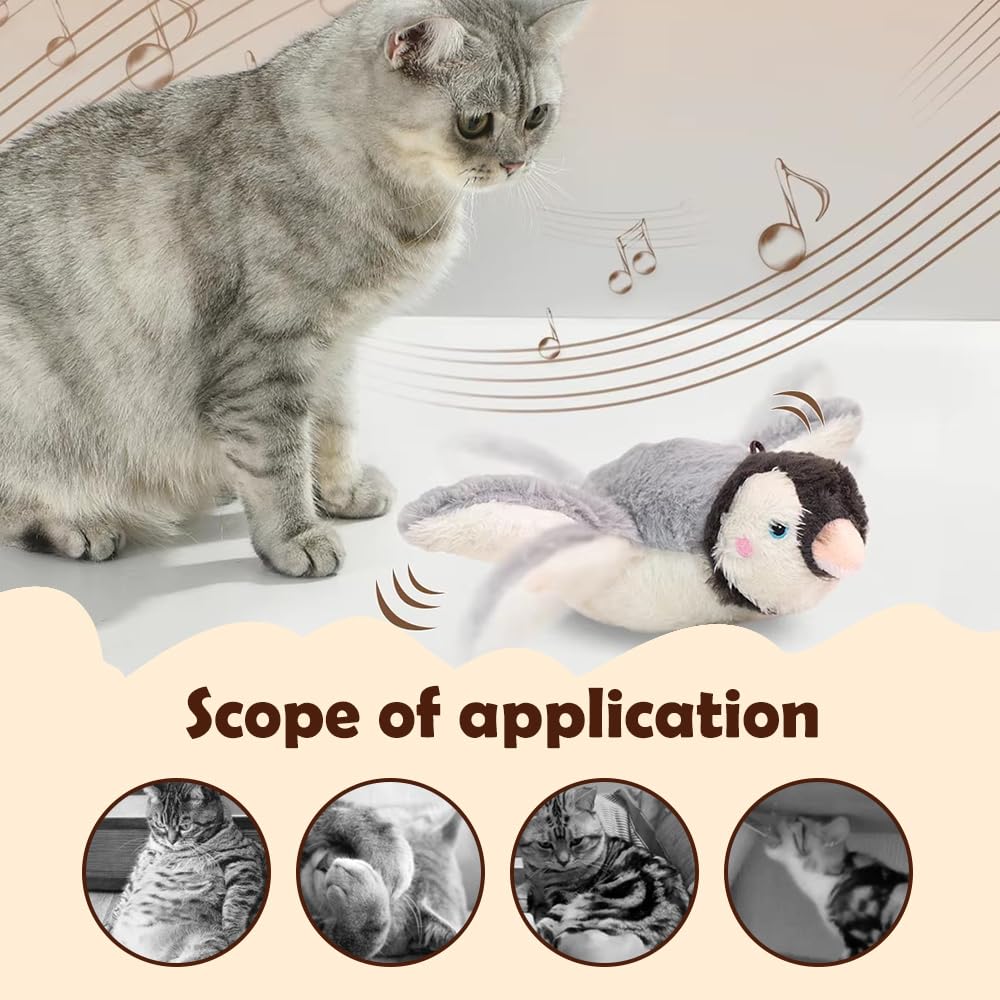 New Interactive Chirping Flying Bird Cat Toy Vibration Sensing Sound Squeaky Washable Pet Plush Toy