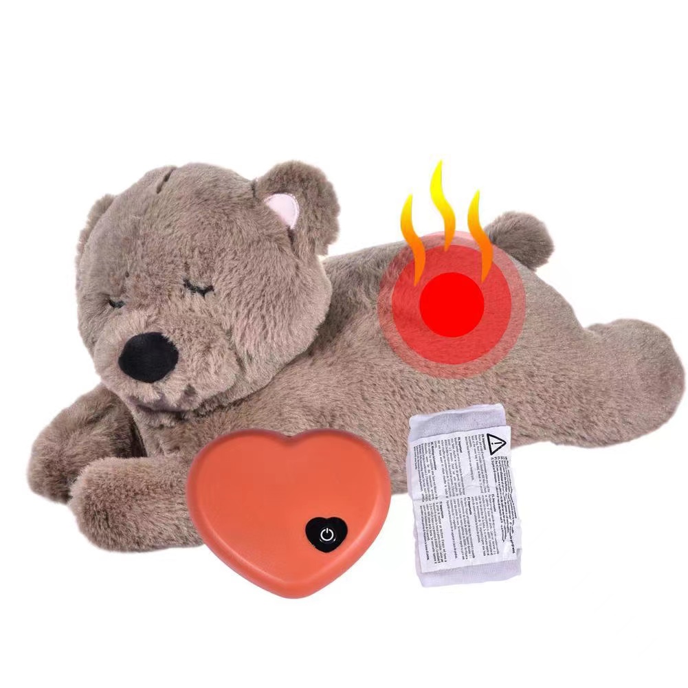 Heartbeat Felt Puppy Behavioral Training Snuggle Toy Anxiety Relief Sleep Aid Plush Doll Comforting Pet Squeak Toy for Dogs