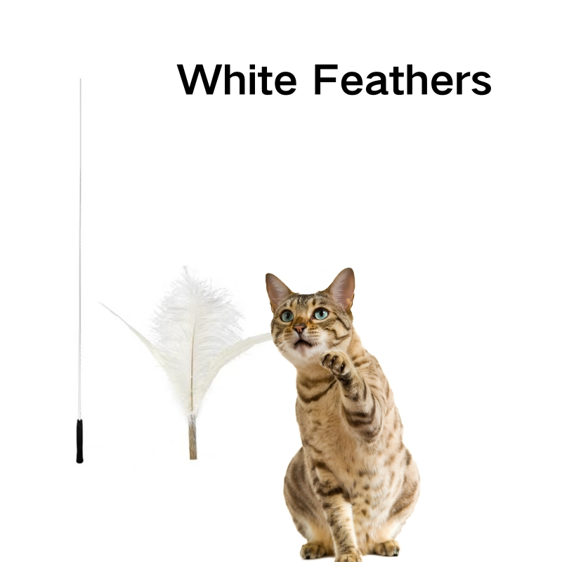 Factory Wholesale Extra Long Feather Cat Teaser Wand - Interactive White/Pink Feather Cat Toy for Kitten/Cat Play
