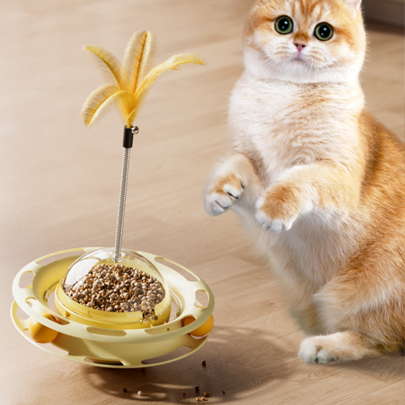 New Multi-Play Pet cat Toy Treat Dispensing Tumbler cat Turntable Teaser Toy for Cats to Self Entertain and Relieve Boredom