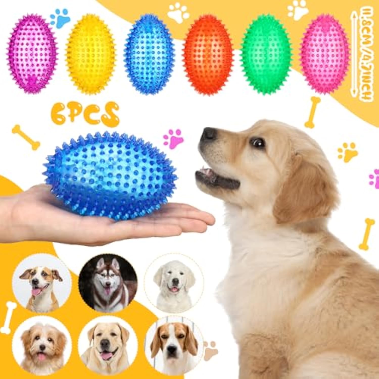 4.5 Inches Wholesale Squeaky Spiky Squeaker Football Dog Toy Ball Fetch Toys for Training