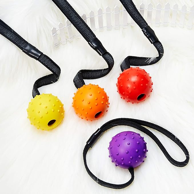 2024 Bite-resistant Interactive Toy Pet Reward Fetch Play K9 Training Tug of War Rubber Prickly Ball With Rope