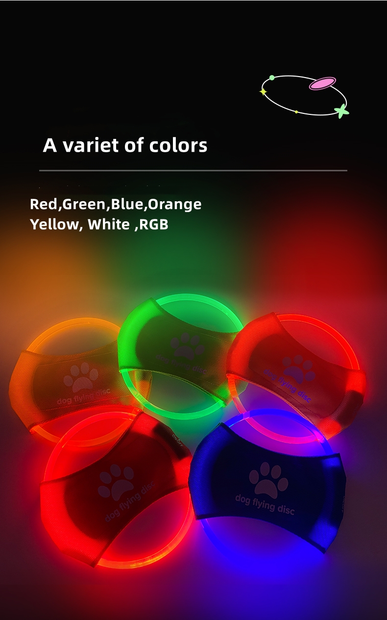 USB Rechargeable Eco-Friendly LED Flying Disc Outdoor Dog Fetch Night Luminous Light Training Pet Toy Nylon/Pu Fashion Design