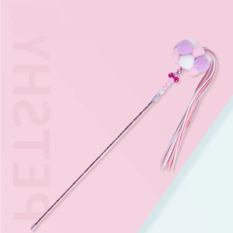 Funny Interactive Tassels Ribbon Luxury Cat Teaser Wand Colorful Feather Cat Stick Toy