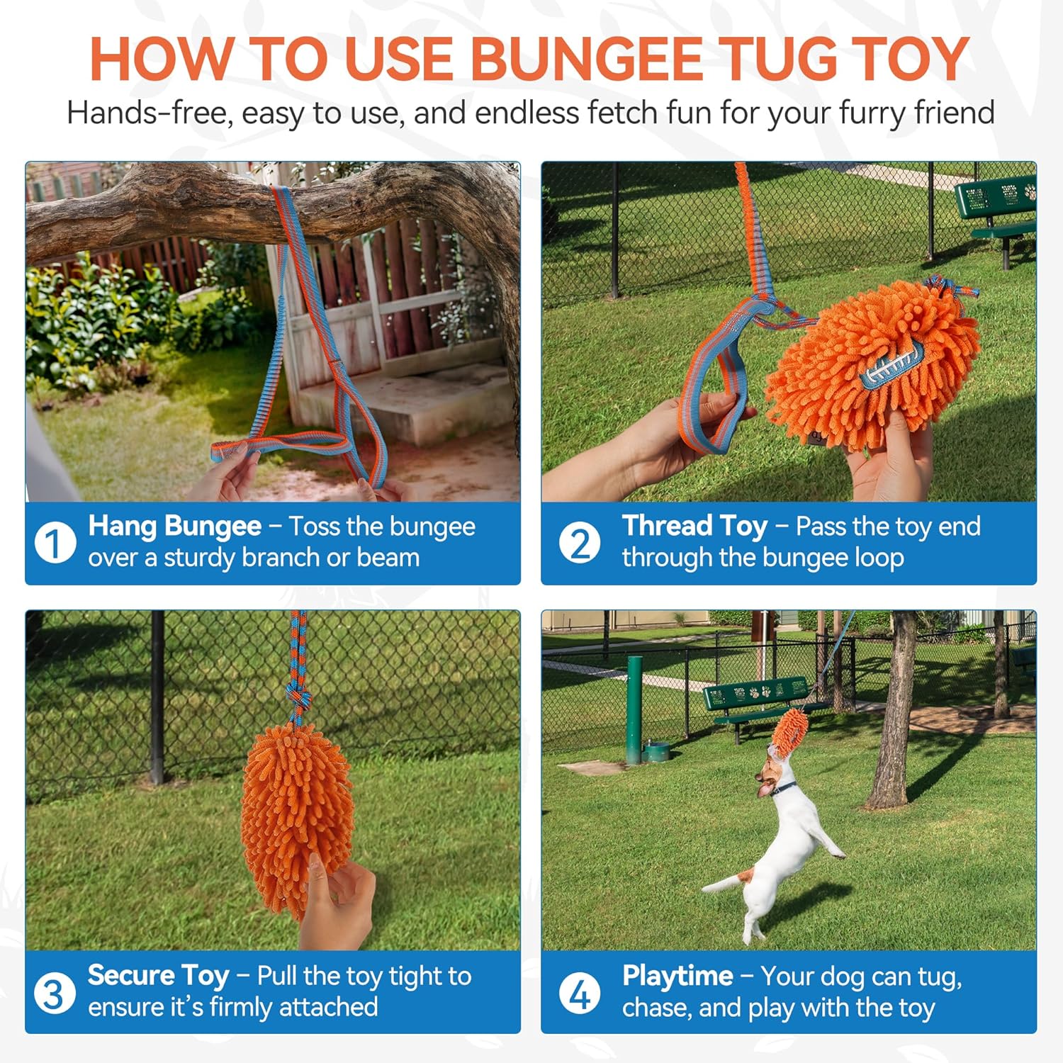 AFP Interactive Tug-of-War Game Pet Toys Outdoor Hanging Bungee Dog Tug Toy Soft Plush Dog Chew Rope Toy For Small &amp; Medium Dogs
