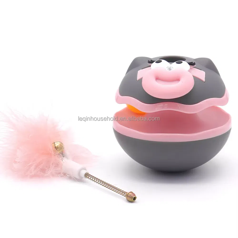 Self-Righting Cat Toy with Feather and Bell Teaser Wand for Kittens &amp; Cats