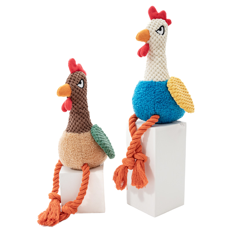 Chicken Tough Eco-Friendly Squeaky Plush Tug of War Dog Chew Toy with Pulling Cotton Rope for Indoor/Outdoor Use