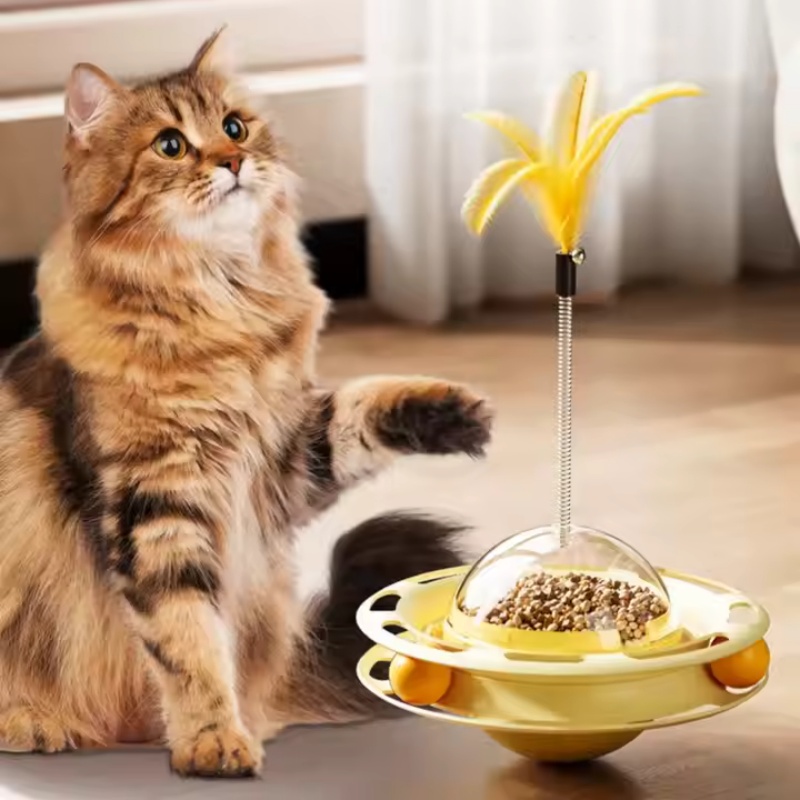 Factory Price Multifunctional Pet Rolling Tumbler Playing Disc Feather Active Cat Interactive Toy for Pets
