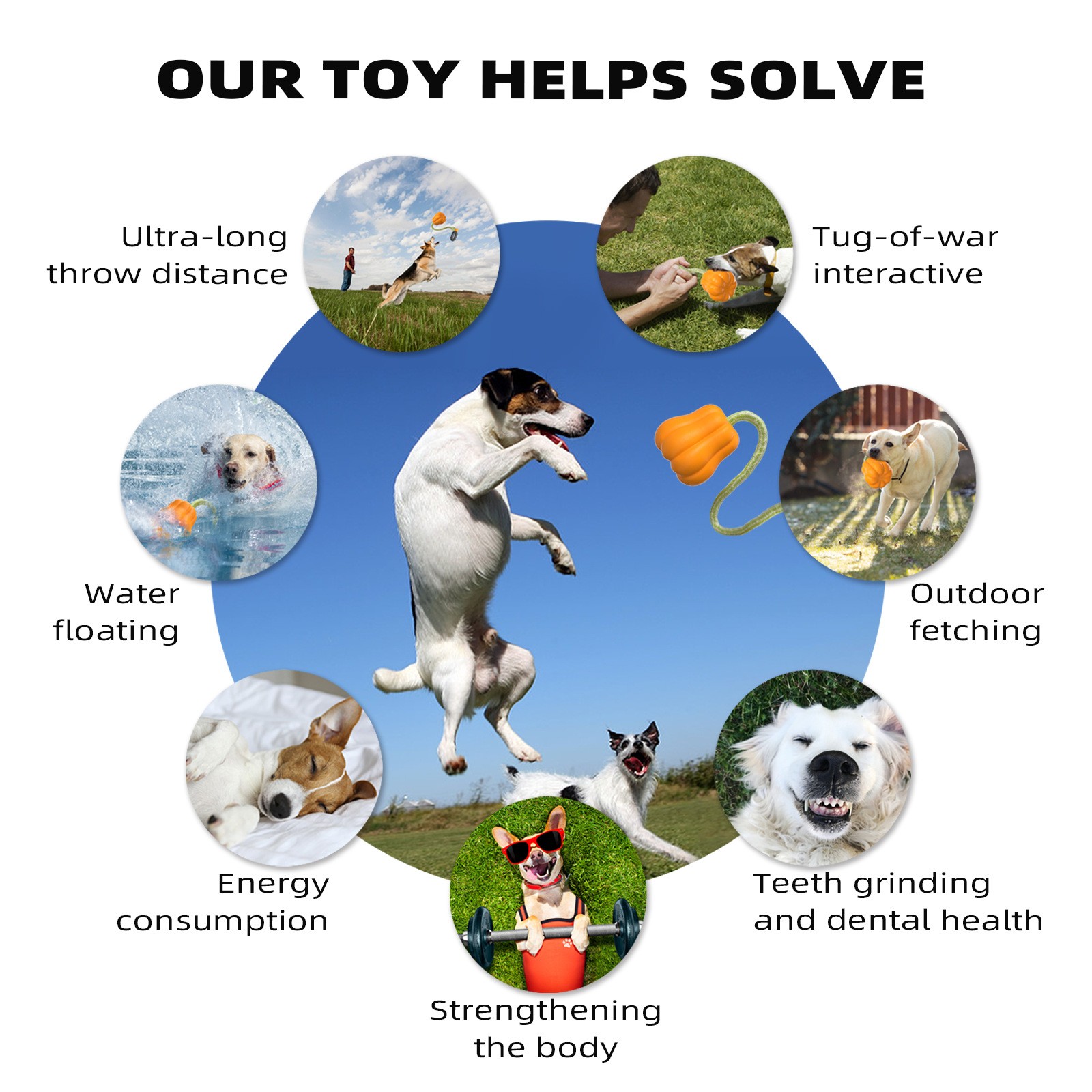 Outdoor Dog Fetch Toy Pumpkin Shaped Floating TPR Chew Toy with Launcher Handle Interactive Tug Toy for Dogs Beach Yard Training