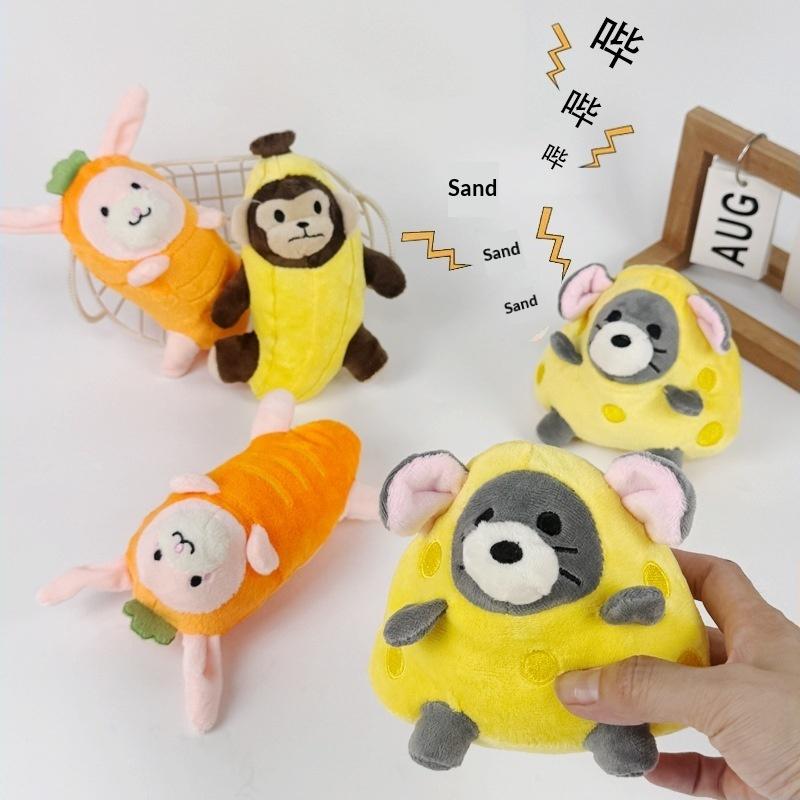 Cheese Mouse Fruit Hiding Squeaky Dog Toy Crinkle Paper Multi-sensory Plush Toy for High Engagement