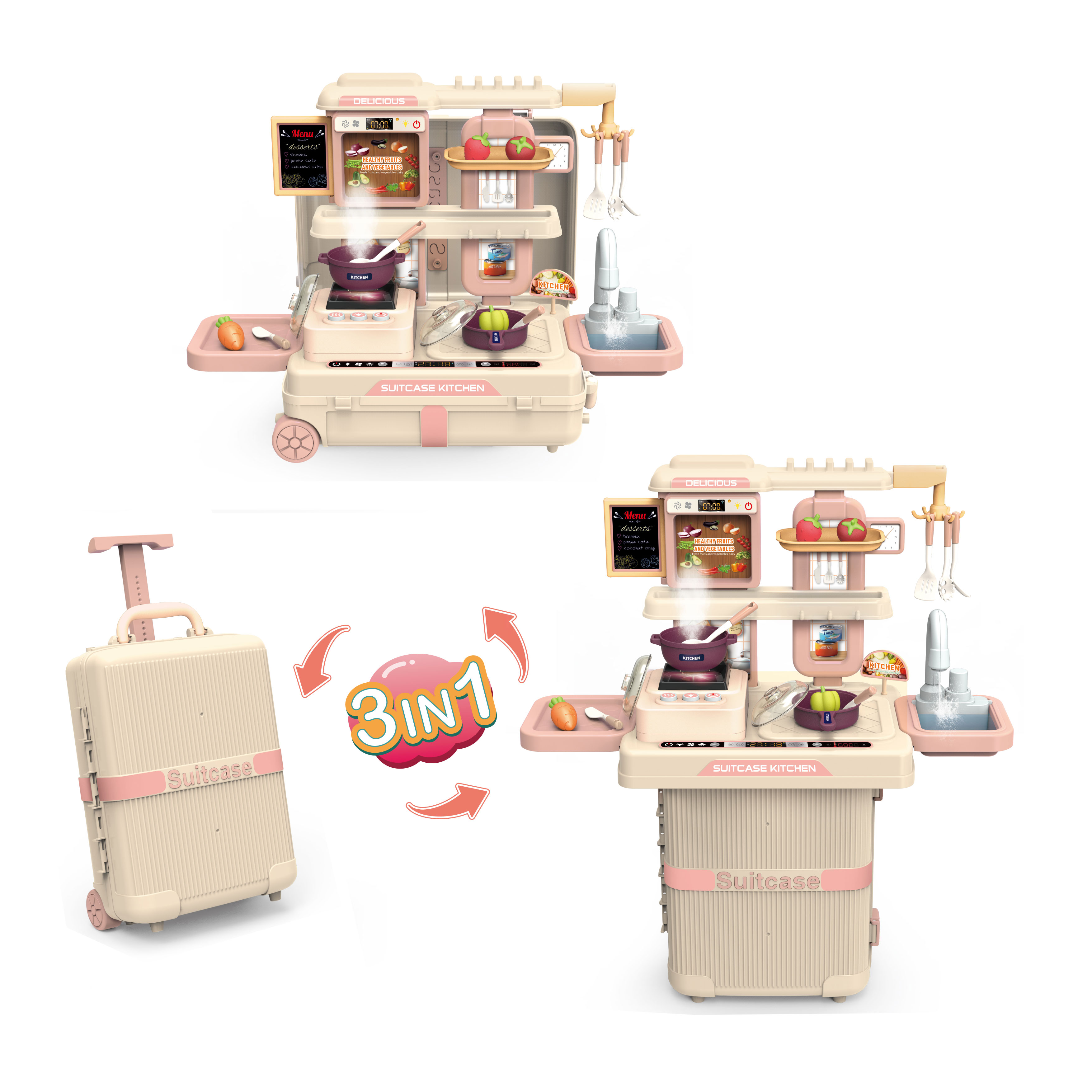 Multifunctional 3-in-1 Pet Suitcase Toy Cyclic Water System Pet Grooming Play Set for Pretend Play