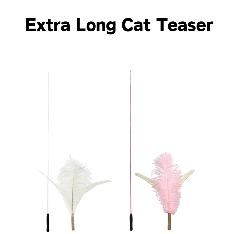 Factory Wholesale Extra Long Feather Cat Teaser Wand - Interactive White/Pink Feather Cat Toy for Kitten/Cat Play