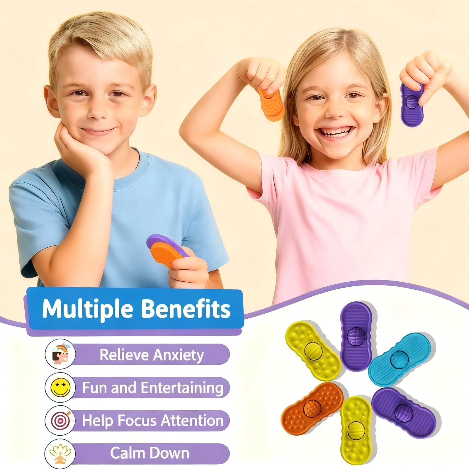 Fidgets Rotating Stone Slider For Kids 4 Pack Sensory Fidget Antistress Toys For Autism &amp; ADHD, Calming Toys For Anxiety Relief
