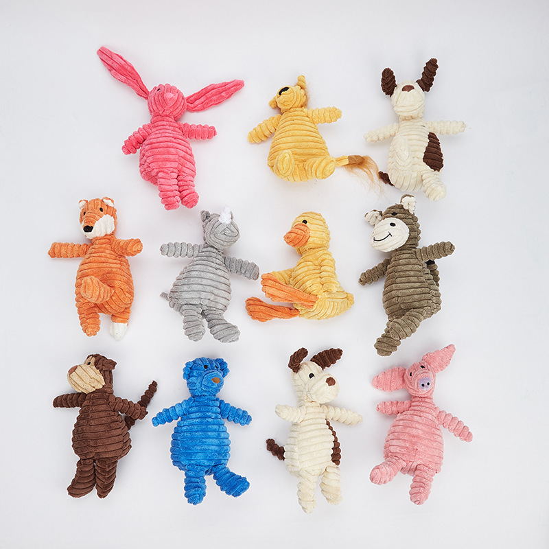 Wholesale Small MOQ Corduroy Pet Chew Toys Animal Shaped Dog Training Interactive Toys With Sound