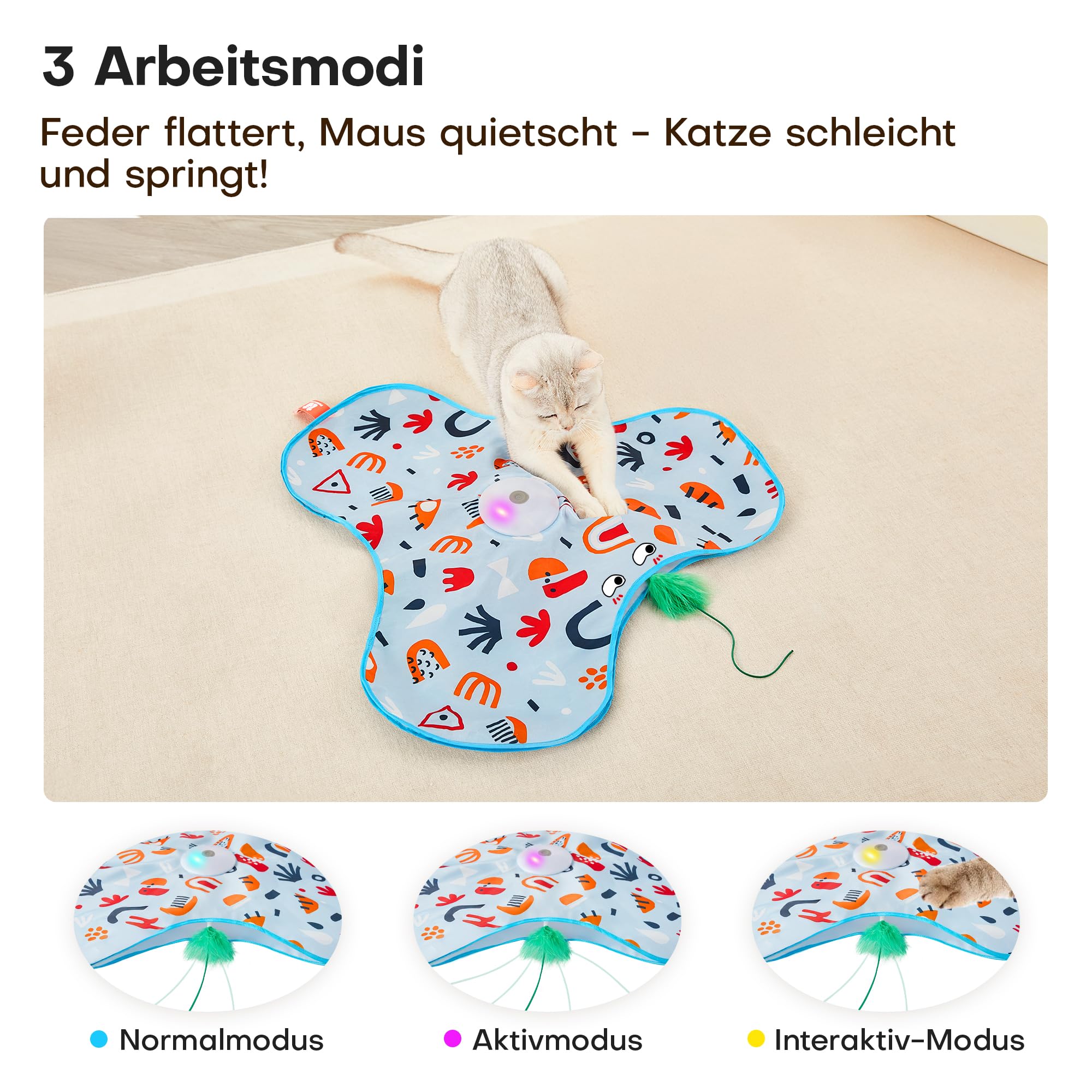 Rechargeable Smart Spring Cat Play Toy Floral Pattern Cover Touch Induction Mouse Sound Interactive Indoor Pet Exercise Toy