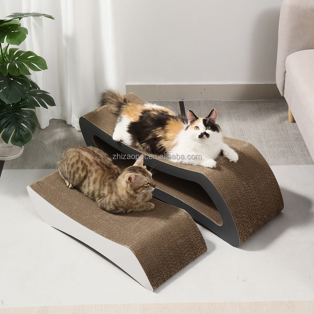 Cat Scratch Board Set Corrugated Paper &amp; Scratch-Resistant Wooden Material Interactive Pet Movement Toy-2-Piece Set