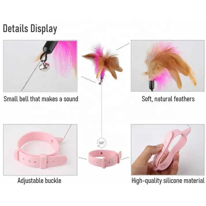 Interactive Cat Toys Funny Feather Teaser Stick with Bell Pets Collar Kitten Playing Teaser Wand Training Toys for Cat
