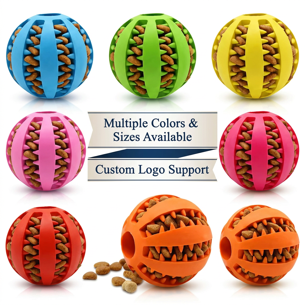 Interactive Rolling Dog Ball Slow Feeder Treat Dispensing Toy Durable Rubber Pet Chew Toys For Daily Play
