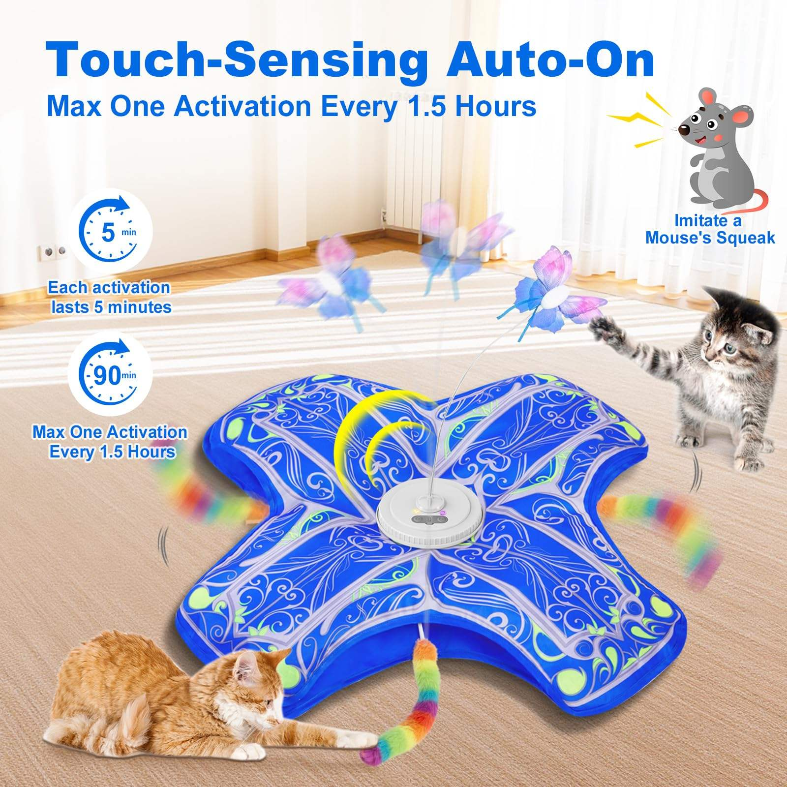 Touch Activated Automatic Interactive CatToy Rechargeable Stress Relief Indoor Cat Exercise Smart Pet Entertainment Cat Supplies