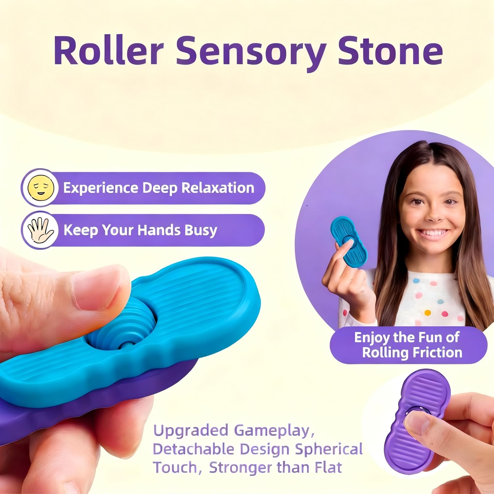 Fidgets Rotating Stone Slider For Kids 4 Pack Sensory Fidget Antistress Toys For Autism &amp; ADHD, Calming Toys For Anxiety Relief