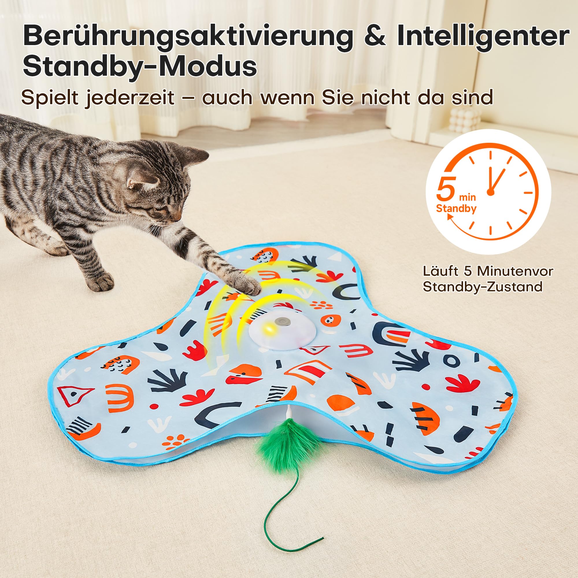 Rechargeable Smart Spring Cat Play Toy Floral Pattern Cover Touch Induction Mouse Sound Interactive Indoor Pet Exercise Toy