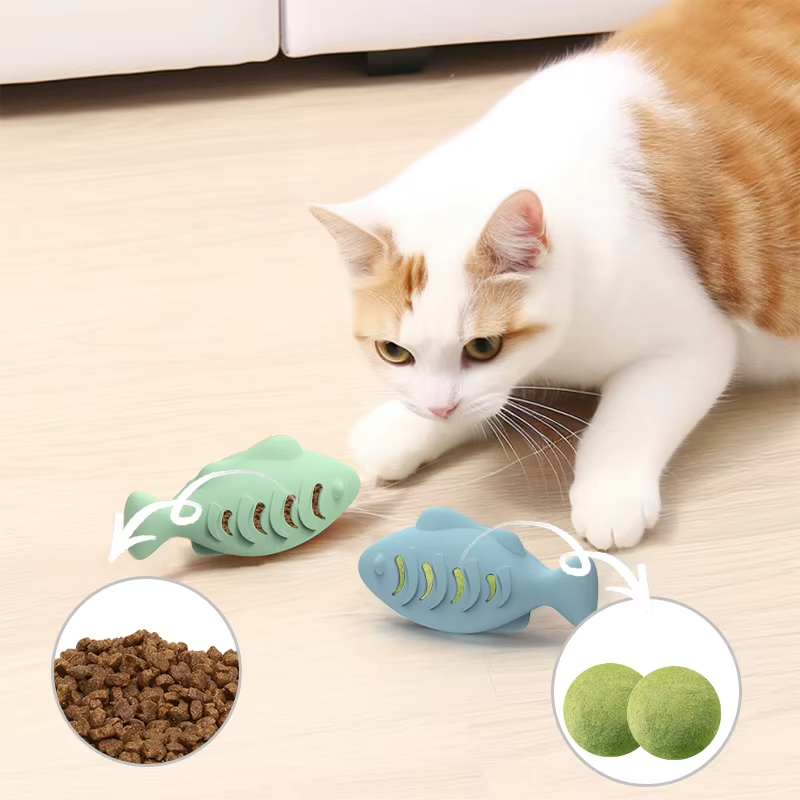 2026 New Arrivals Silicone Fish Toy Cats Dogs Pet Supplies Snacks Mint Toys Rubber Happy Bite Cat Stick