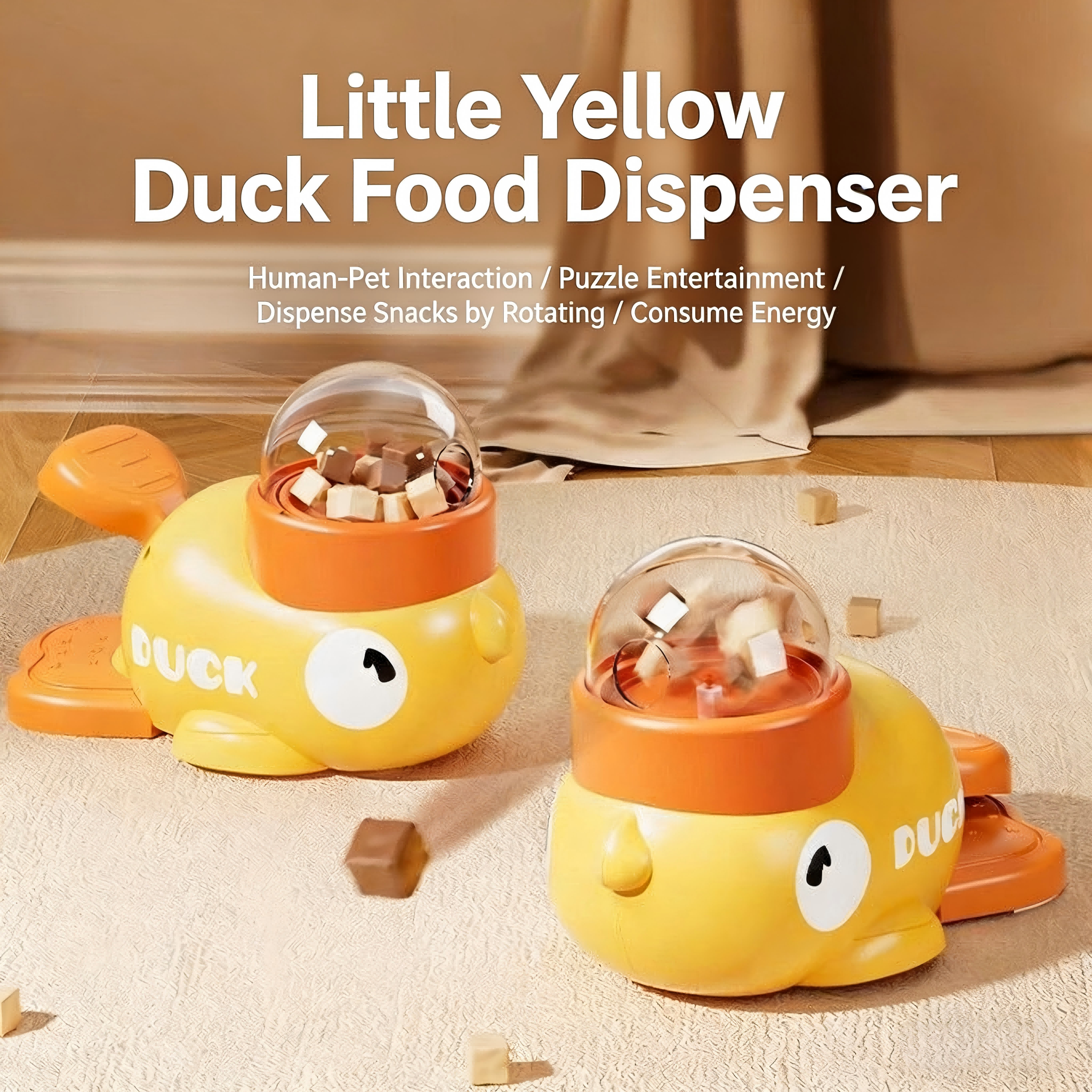 Cute Classic Yellow Duck Box Interactive Cat Treat Dispenser Toy Slow Feeder Puzzle Transparent Window Cats Dogs Anti-Choke Pet