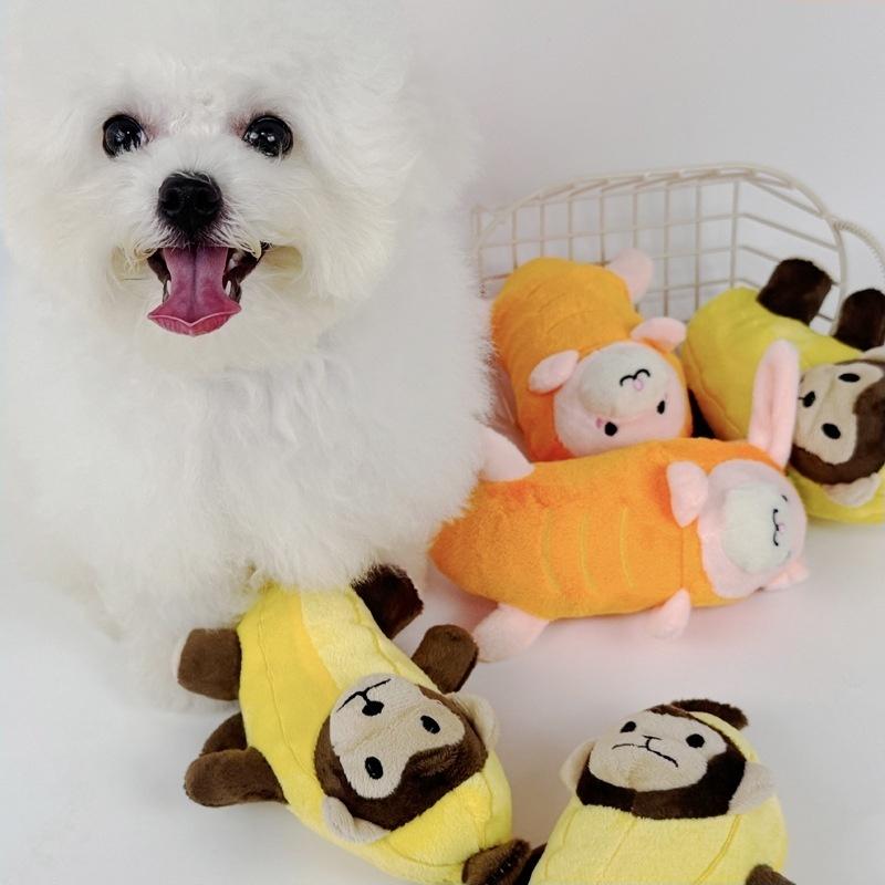 Cheese Mouse Fruit Hiding Squeaky Dog Toy Crinkle Paper Multi-sensory Plush Toy for High Engagement