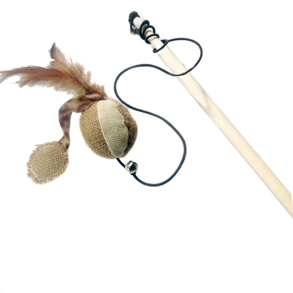 Feather Linen Wand Cat Catcher Teaser Stick Pet Interactive Toys Detail