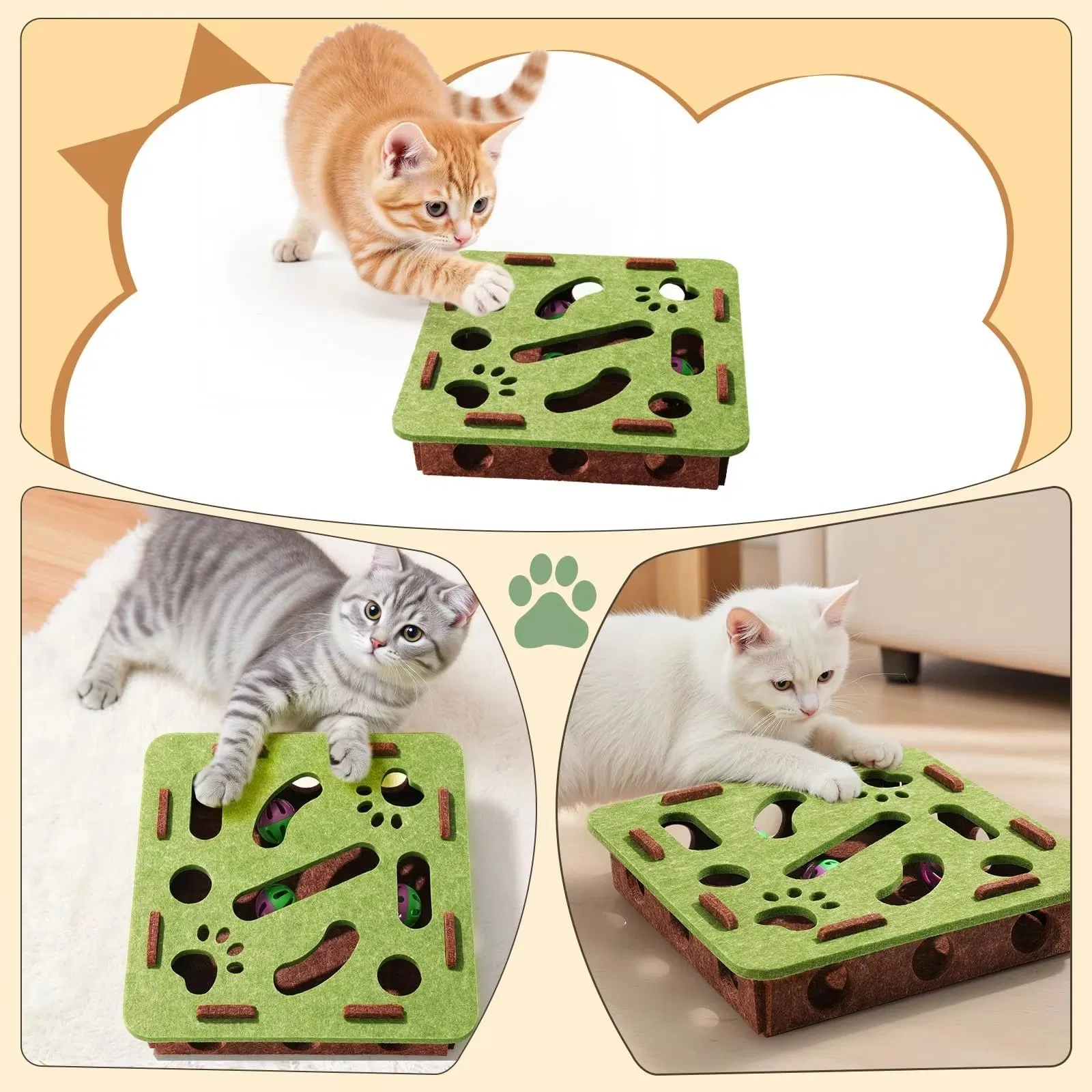 2026 New Cat Toys Interactive Toy Ball Maze Puzzle Game Box Felt Material Interesting Pet Cat Toys 3 Colors