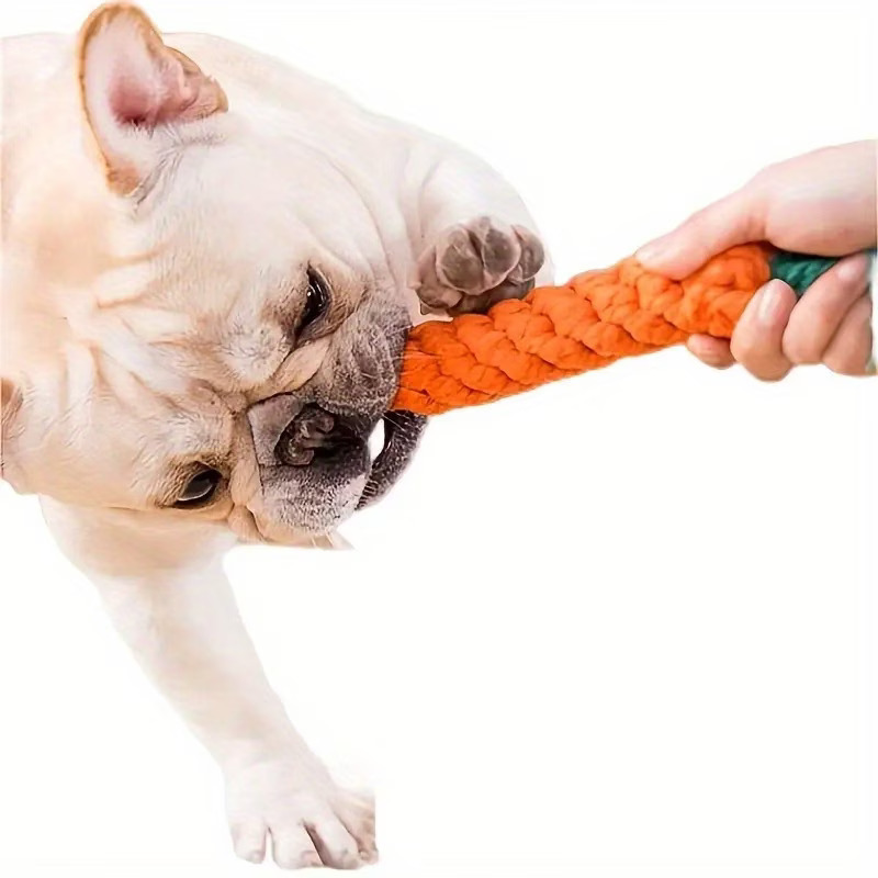 Playpal Interactive Dog Toy Durable Carrot Shaped With Tassel Tear Resistant Tug Of War Chew Toy Linen Material For Medium Dogs