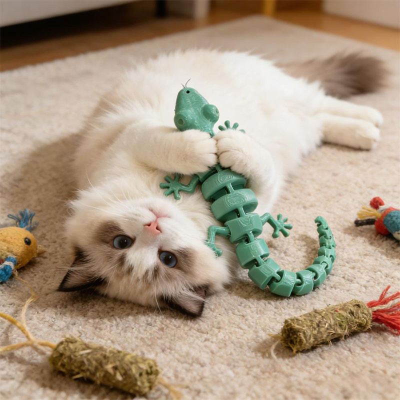 Extra Long Durable Interactive Toy Lizard Stick Teaser Wand Lizard Cat