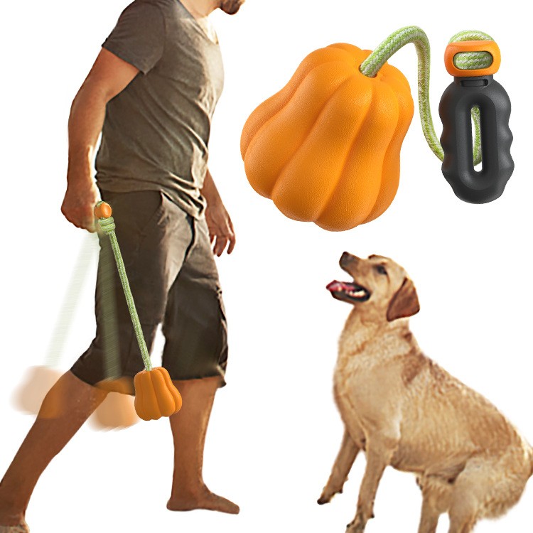 Outdoor Dog Fetch Toy Pumpkin Shaped Floating TPR Chew Toy with Launcher Handle Interactive Tug Toy for Dogs Beach Yard Training