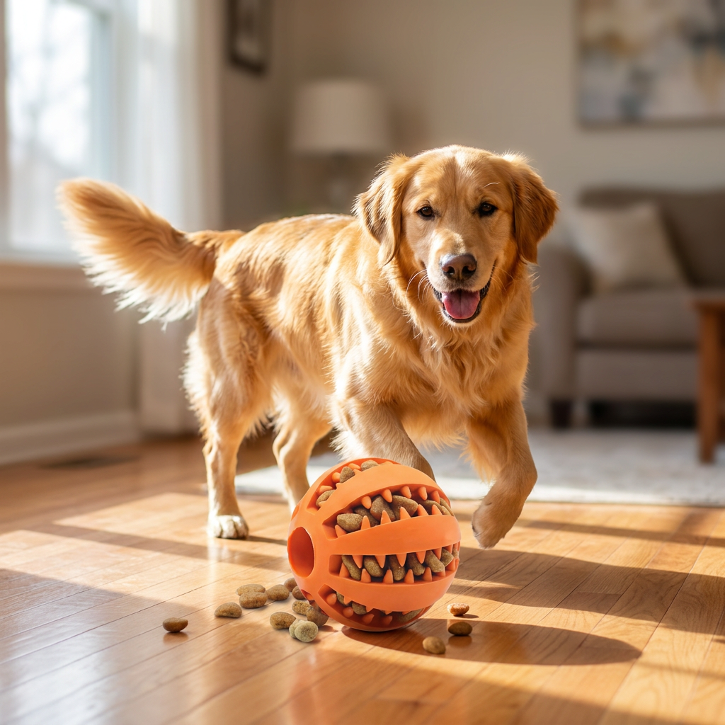 Interactive Rolling Dog Ball Slow Feeder Treat Dispensing Toy Durable Rubber Pet Chew Toys For Daily Play
