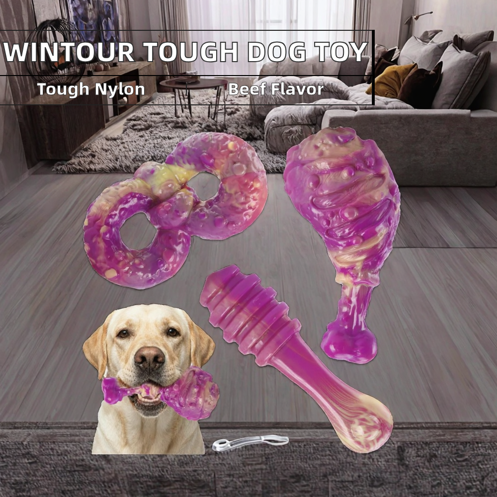 WinTour Dog Chew Toys Aggressive Chewers 3 Pack Durable Nylon Dog Toy Keep Them Busy Tough Extra Large Beef Flavor Purple