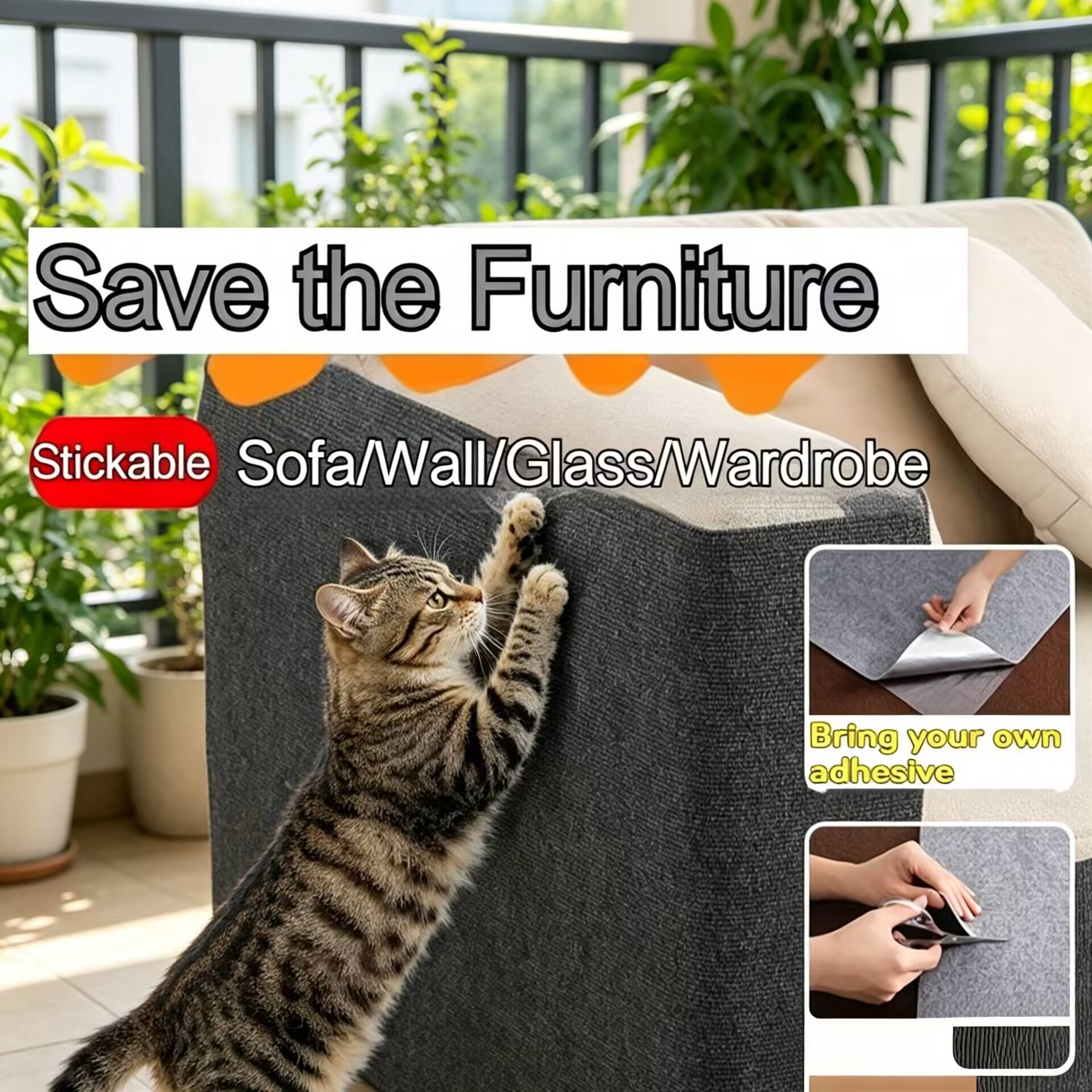Non-shedding Fiberboard cat Scratching Mat, Adhesive cat Scratching Mat, Interactive cat Toy.Sofa Anti-Scratch Wall Sticker