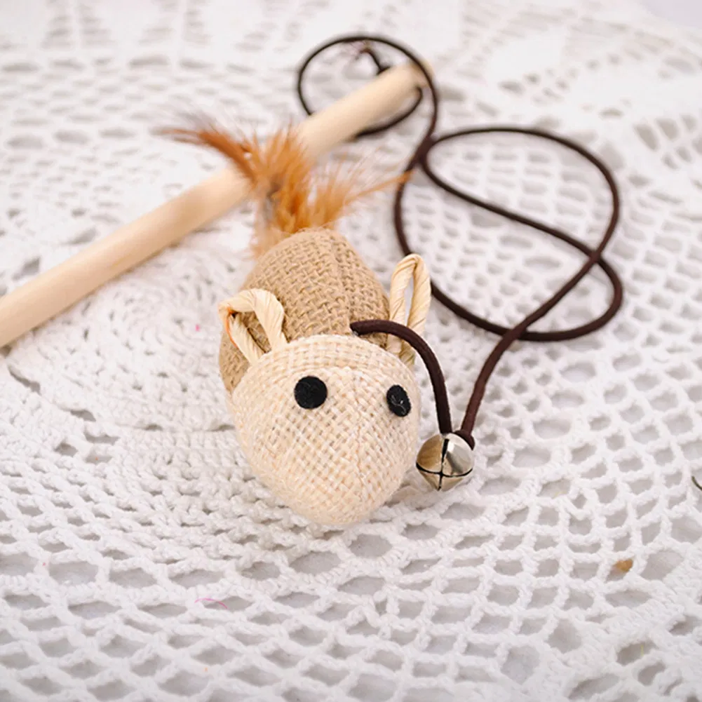 Kitten Mouse Wand Wood Pole Fake Feather Fish Cat Teaser Pet Wand Toy with Bell Chewing Toys Cat Interactive Toys Pet Supplies