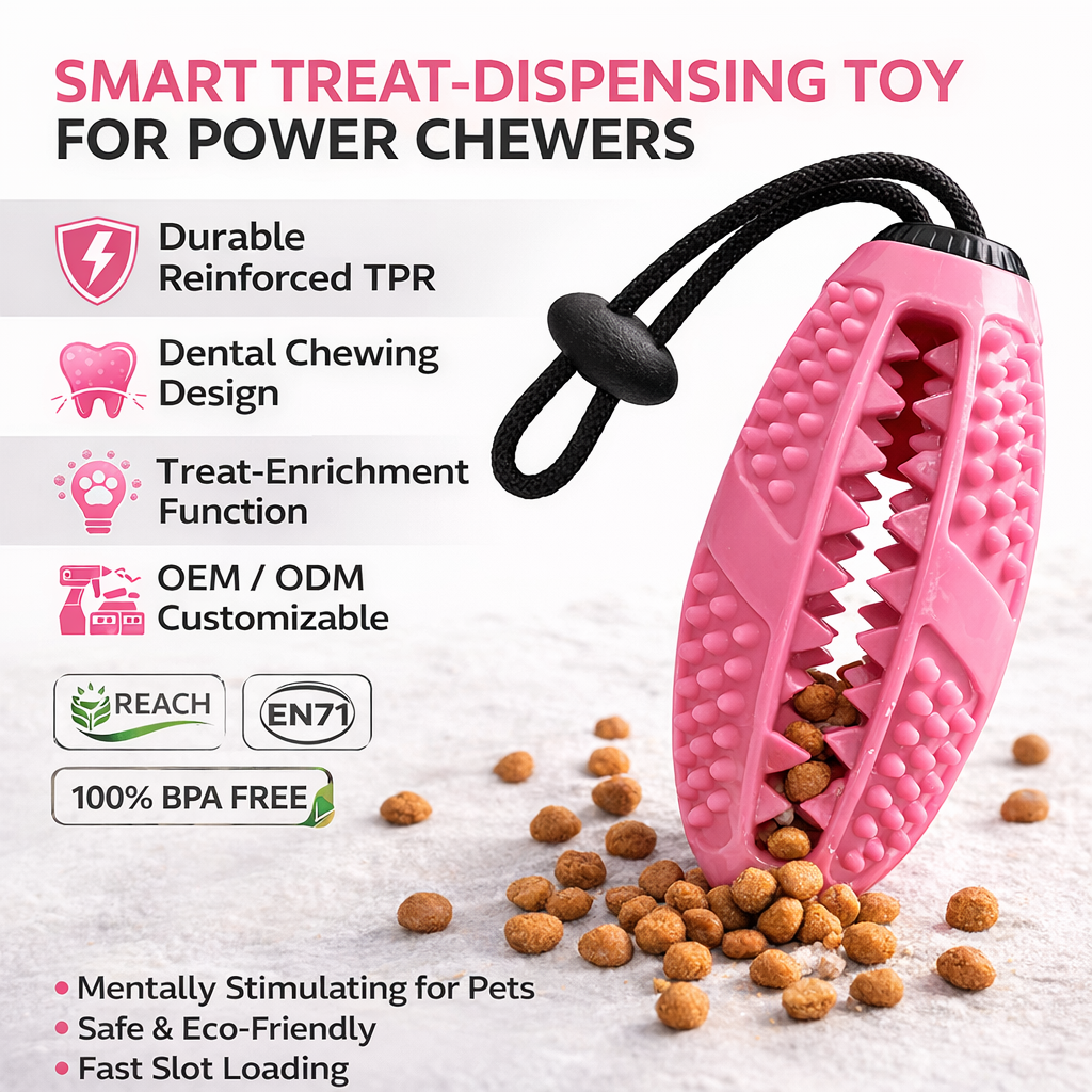 Factory Direct Custom TPR Rugby Dog Toy Durable Interactive Treat Dispensing Chew Toy with Rope OEM/ODM Pet Enrichment Supplies