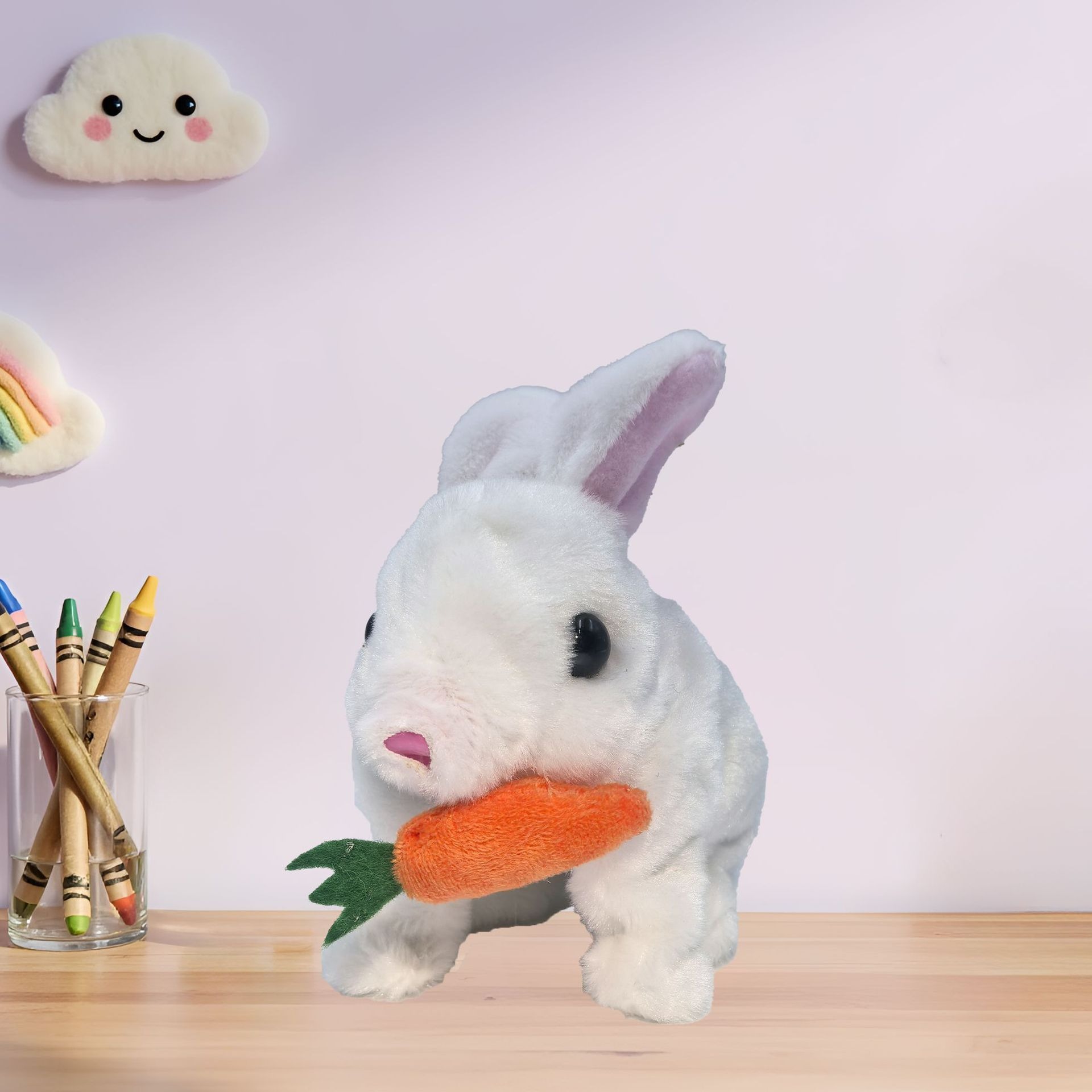 Plush Electric White Rabbit Simulation Pet Radish Rabbit Will Run Will Call Toy Velvet Warm Adorable Cartoon Doll Plastic
