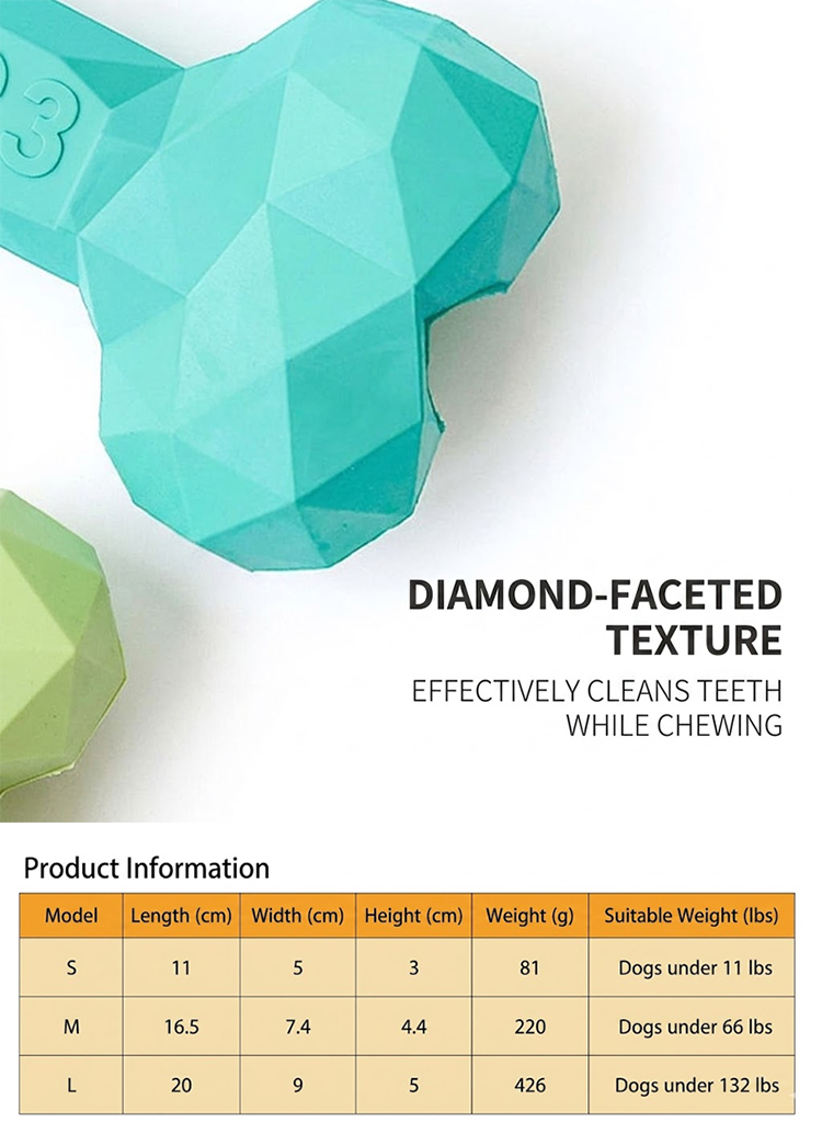 SHIYUAN Diamond Shape Dog Chew Toy, Rubber Treat Dispensing Bone Toy for Small Medium Large Dogs Dog Enrichment Chew Toy